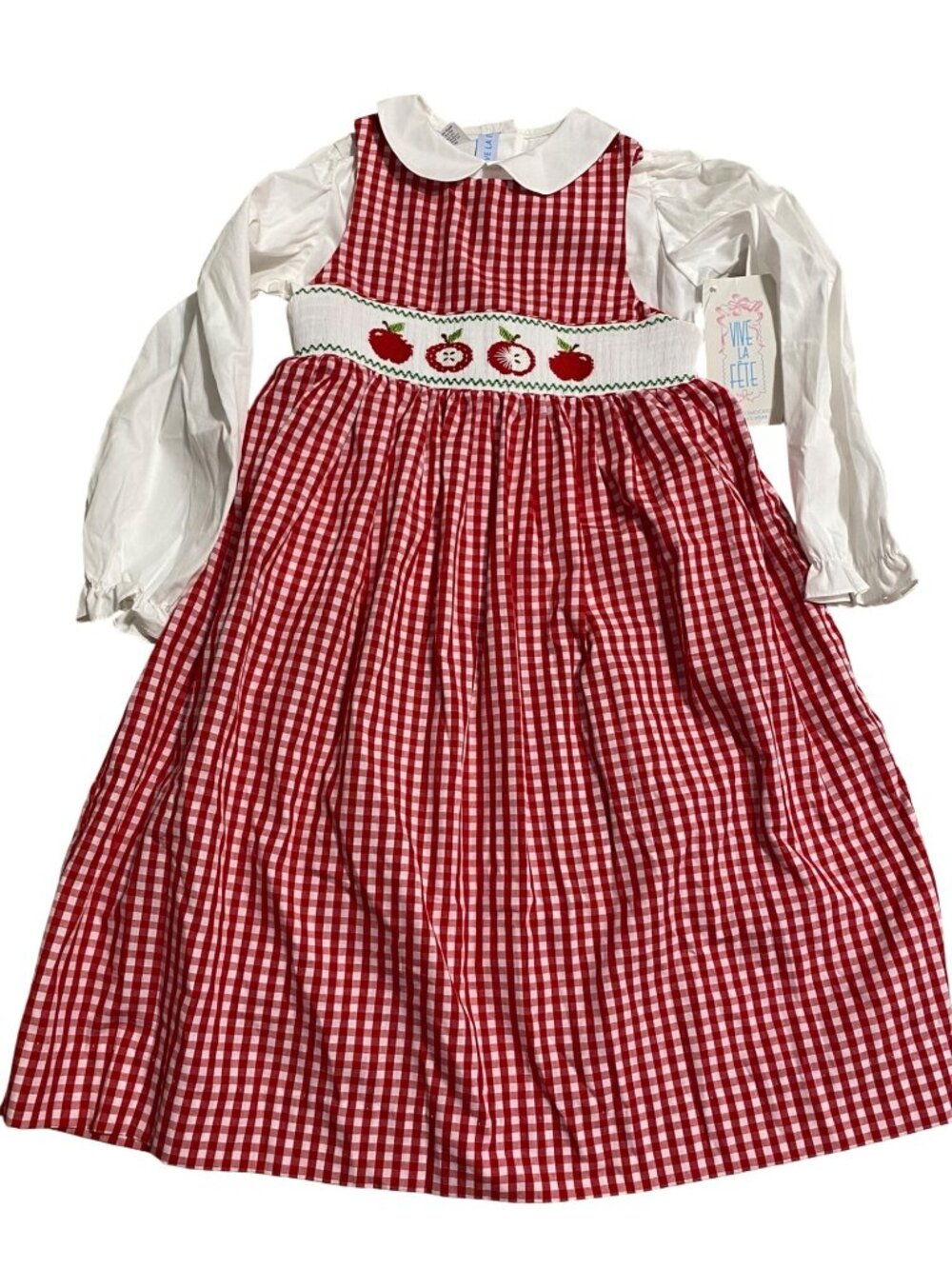 Vive La Fete girls 6 NWT smocked apple red gingham dress Back to School Fall 2pc